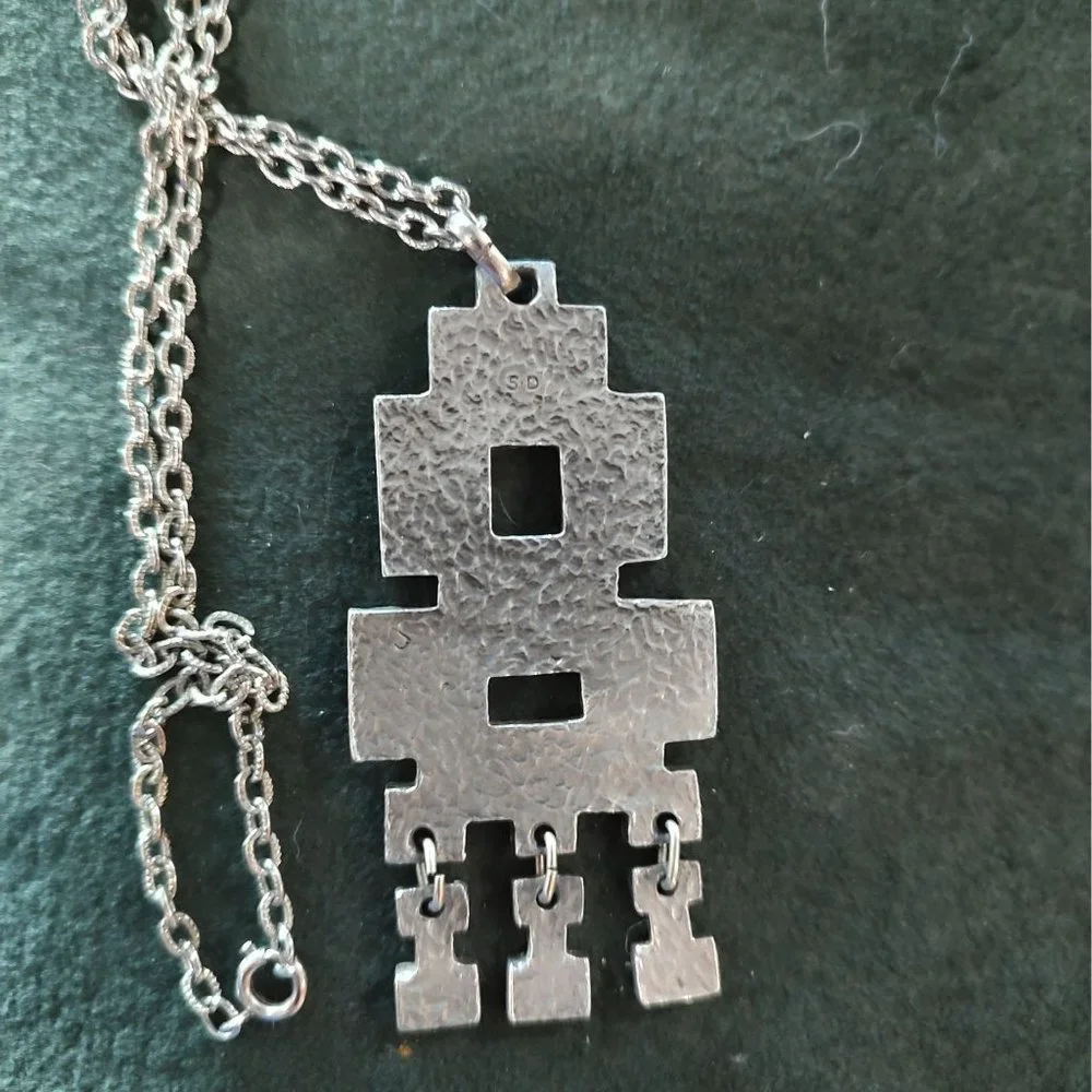 Vintage Silver Tone Pendent with Center Cutouts Second Tier Modernist Geometric